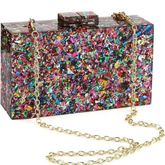 Clutch Hard Shell Bag with chain - Picture 1 of 5